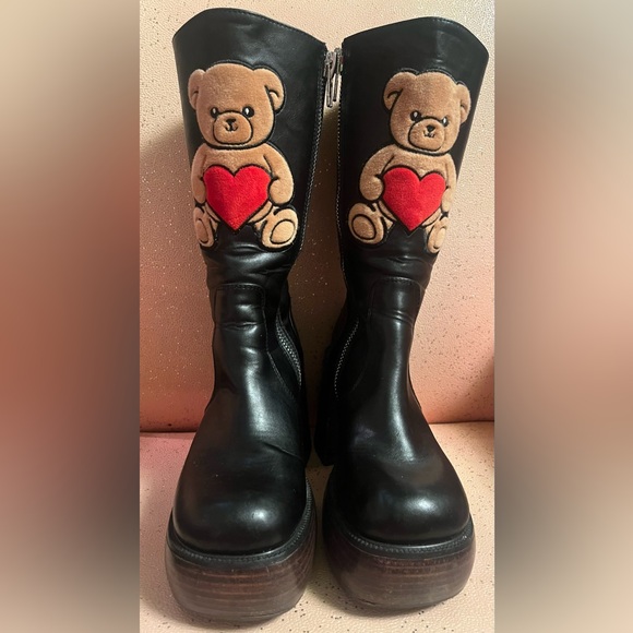 dELiA*s Shoes - Dolls kill Delias Vegan Leather Calf Teddy Bear Platform Kawaii Black Boots 7